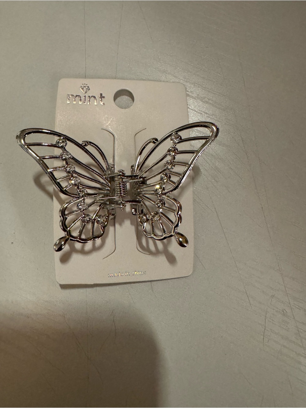 Mint Silver Crystal Butterfly Hair Claw